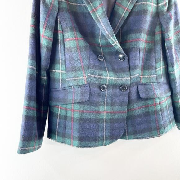Talbots Brushed Wool Double Breasted Blazer Jacket Tartan Plaid Green 10P - Picture 8 of 8
